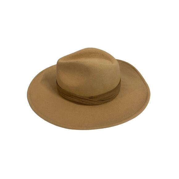 Lucca Hat Vegan Felt Wide Brim Rancher Western Cowboy Fedora Hat Desert Tan